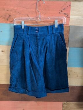 High-Rise Corduroy Bermuda Shorts in Deep Teal